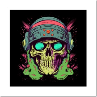 Cyberpunk Sci-Fi Skull with Helmet Posters and Art